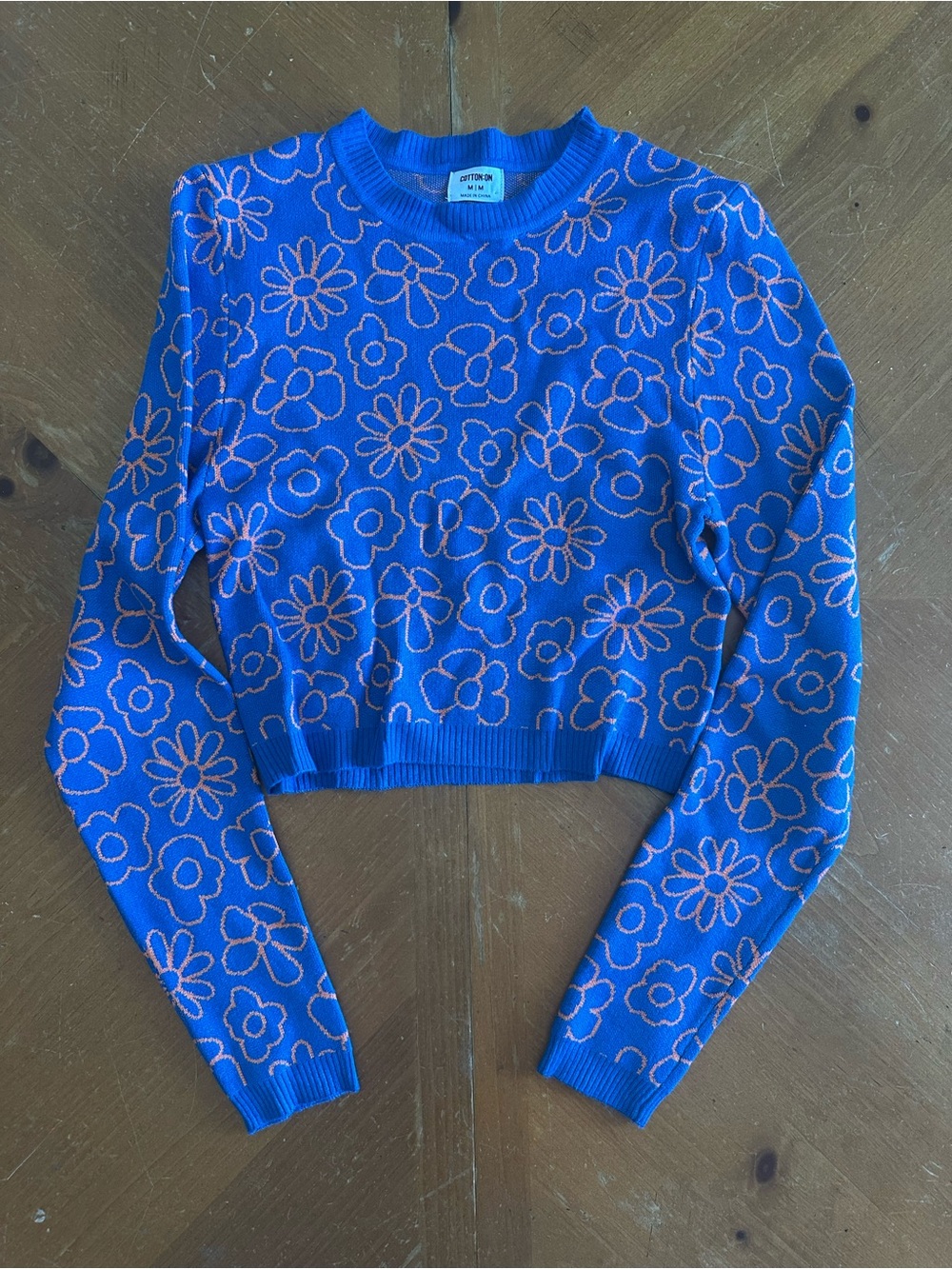 Cotton On Blue Cropped Floral Sweater with